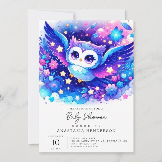 Invitation Baby shower de chouette (Devant)