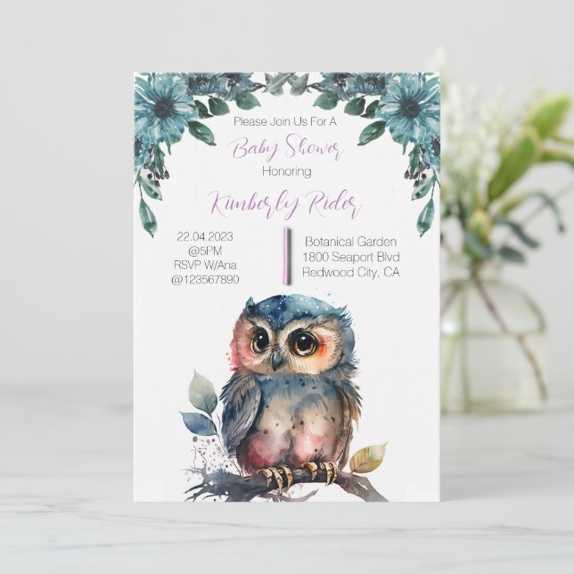 Invitation Baby shower de chouette (Debout devant)