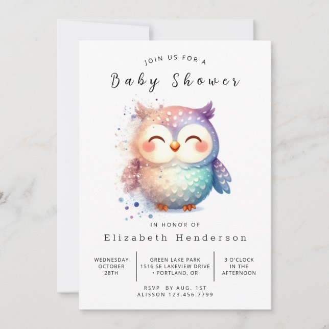 Invitation Baby shower de Chouette numérique Whimsical (Devant)