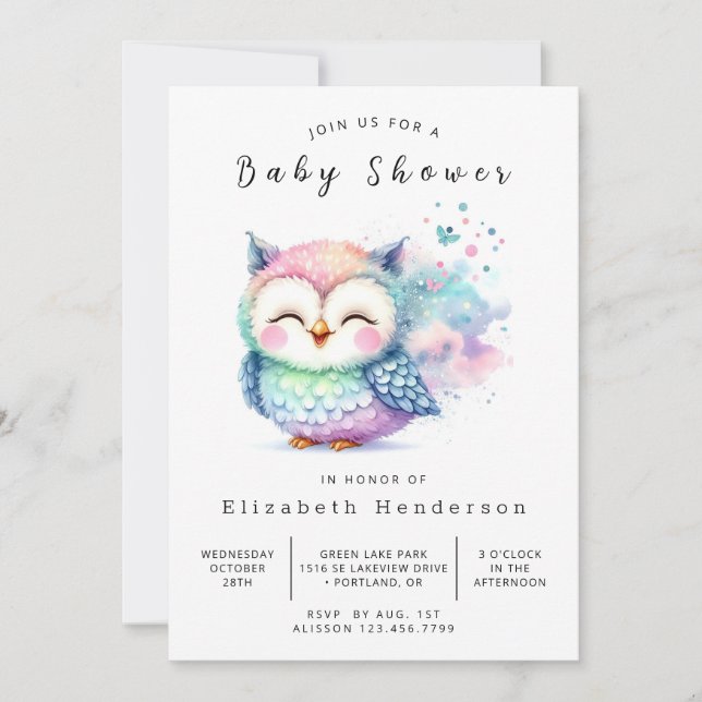 Invitation Baby shower de Chouette personnalisée Arbres (Devant)