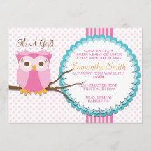 Invitation Baby shower de Chouette rose