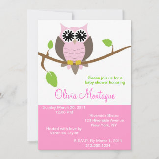Invitation Baby shower de Chouette rose