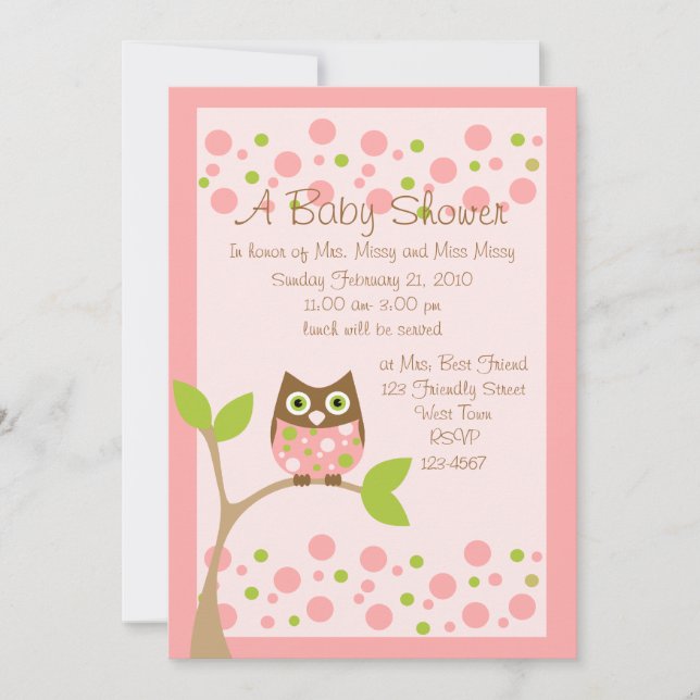Invitation Baby shower de Chouette rose (Devant)
