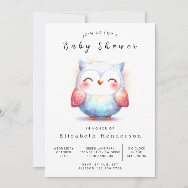 Invitation Baby shower de Chouette rustique bohémienne (Devant)