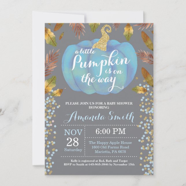 Invitation Baby shower de chute Citrouille Gold Parties scint (Devant)