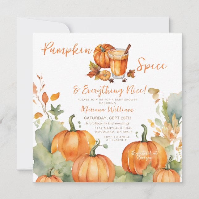 Invitation Baby shower de chute d'épice citrouille Boho Orang (Devant)