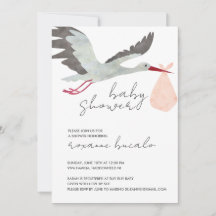 Invitation Baby shower de cigogne rose