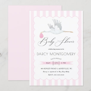 Invitation Baby shower de cigogne rose pour une pe