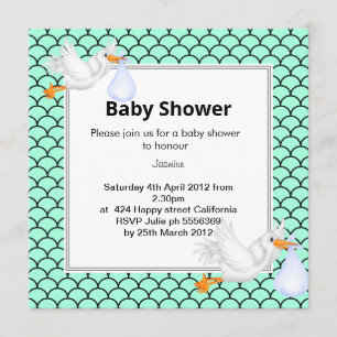 Invitation Baby shower de cigogne verte à la menthe invitatio