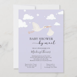 Invitation Baby shower de cigogne violet par courrier