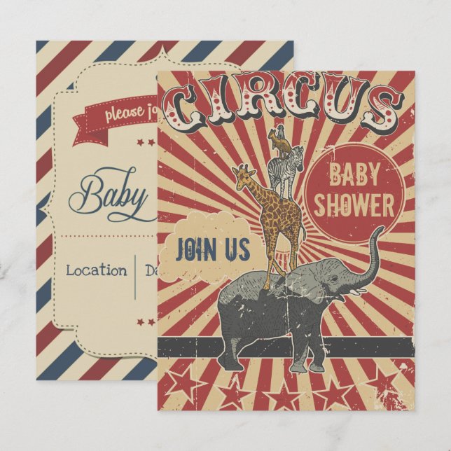 Invitation Baby shower de Cirque Retro (Devant / Derrière)