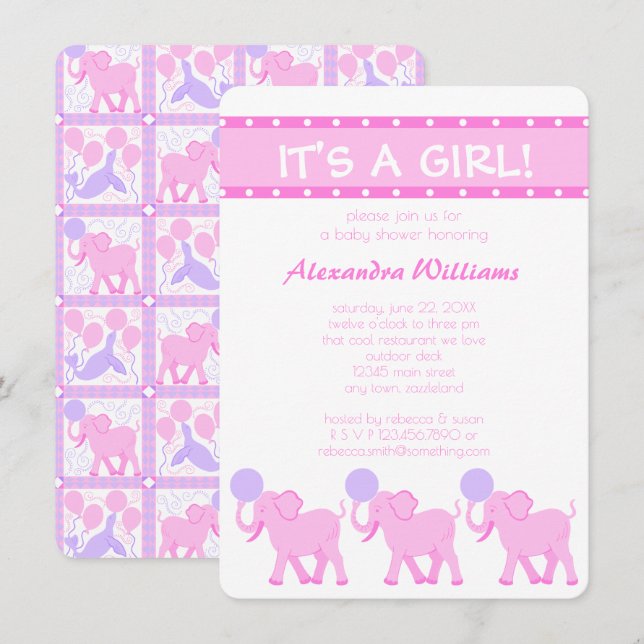Invitation Baby shower De Cirque Rose C'Est Une Fille Adorabl (Devant / Derrière)