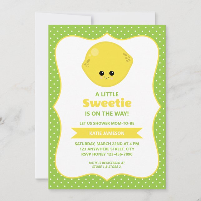Invitation Baby shower de citron doux Little Sweetie (Devant)