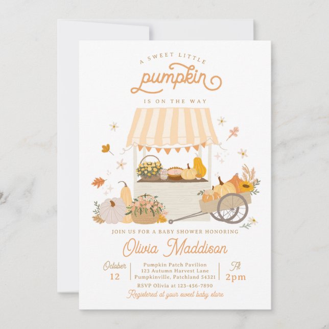 Invitation Baby shower de Citrouille rustique neutre pour les (Devant)