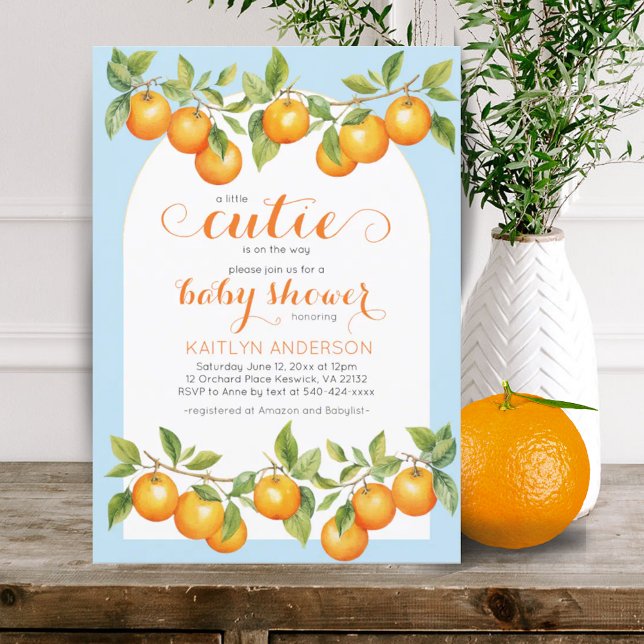 Invitation Baby shower de clémentine orange Little Cutie Citr (Little Cutie Citrus Orange Clementine Baby Shower Invitation)