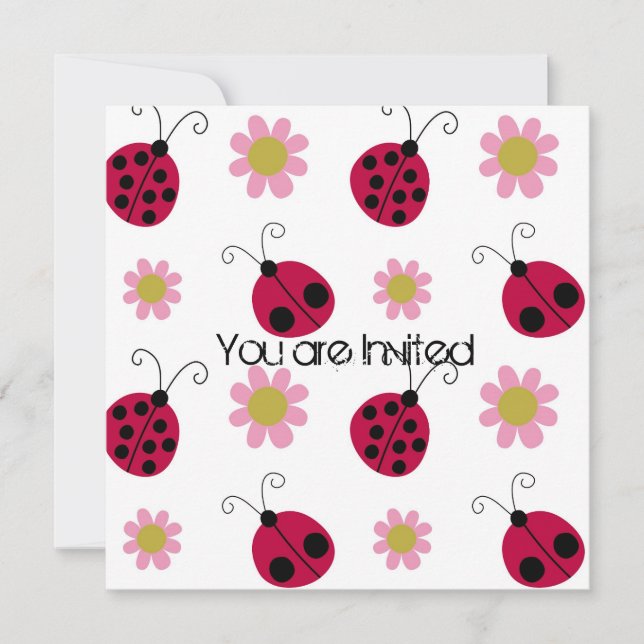 Invitation Baby shower de coccinelle et de fleurs (Devant)