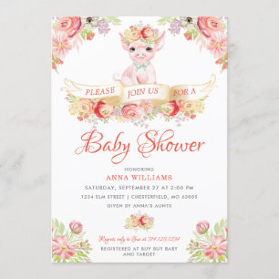 Invitation Baby shower de cochon de ferme aquarelle