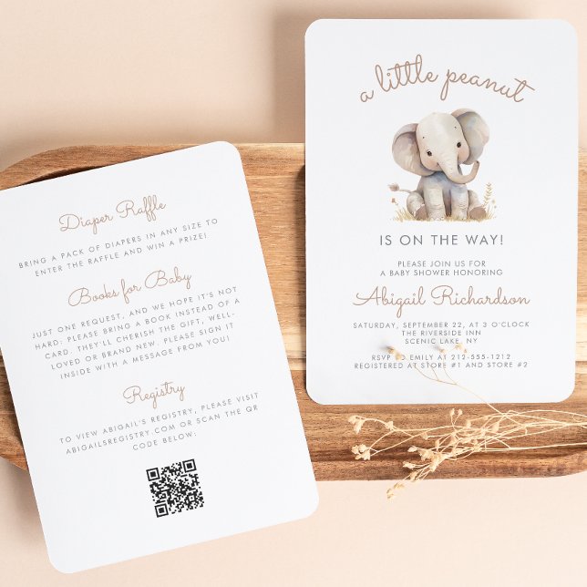 Invitation Baby shower de code QR de l'éléphant de petite ara (Créateur téléchargé)