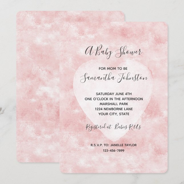 Invitation Baby shower de coeur blanc rose vif (Devant / Derrière)