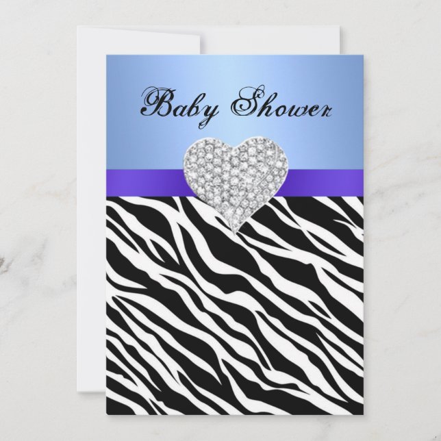 Invitation Baby shower de coeur en diamant bleu Zèbre Invitat (Devant)