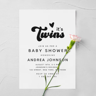 Invitation Baby shower de coeur minimal Super Retro Twins