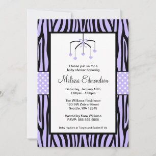 Invitation Baby shower de coeur mobile Purple Zebra
