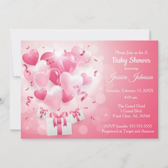 Invitation Baby shower de coeur rose et blanc Valentine (Devant)
