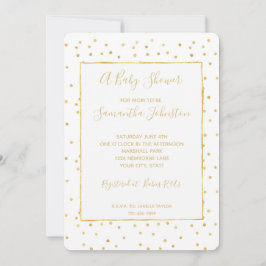 Invitation Baby shower de Confetti blanc et or brillant