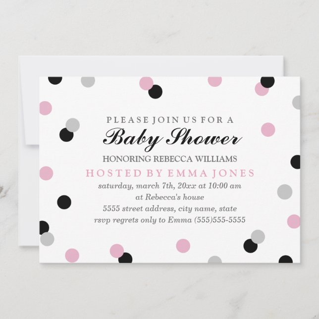 Invitation Baby shower de Confetti gris rose (Devant)