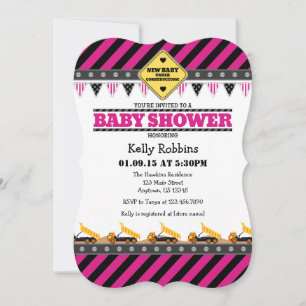Invitation Baby shower de construction rose-chaud