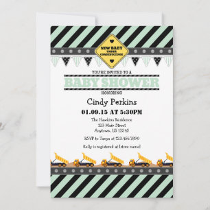 Invitation Baby shower de construction verte Mint