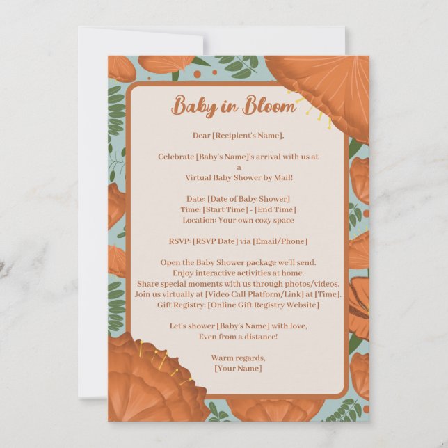 Invitation Baby shower de coquelicot orange par distance (Devant)