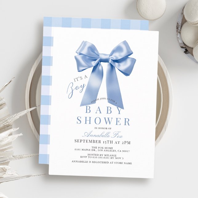 Invitation Baby shower de coquette Blue Bow Ruban Boy (Créateur téléchargé)