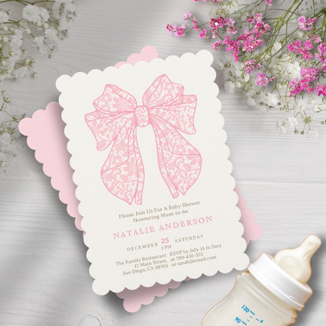 Invitation Baby shower de coquette en dentelle rose douce dou (Soft Sweet Blush Pink Lace Coquette Baby Shower Invitation)