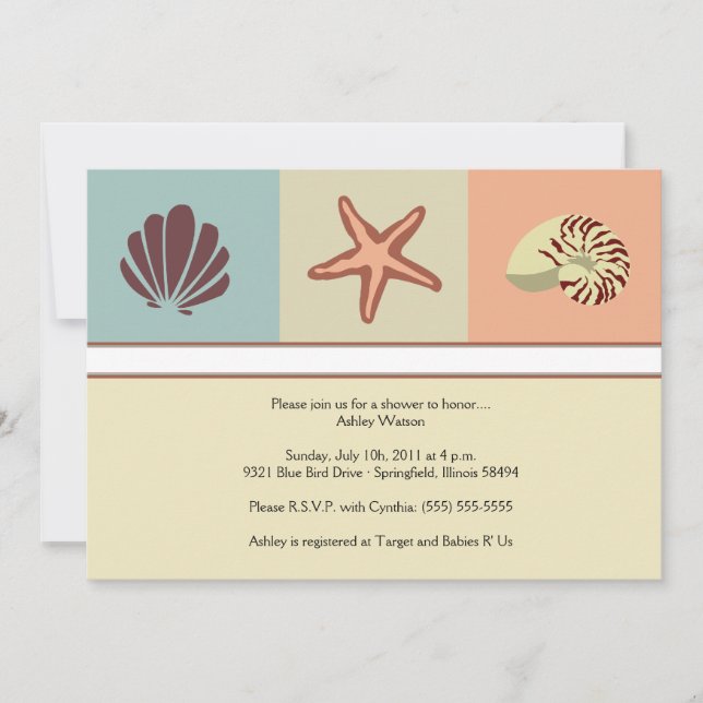 Invitation Baby shower de coquillages (Devant)
