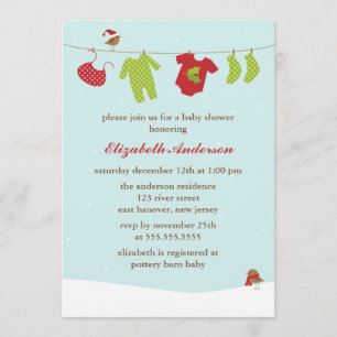 Invitation Baby shower de corde à  linge d'hiver