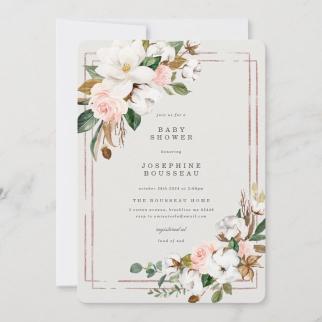 Invitation Baby shower de coton Magnolia (Devant)