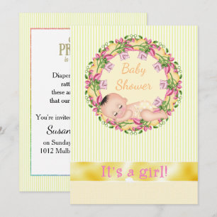 Invitation Baby shower de couchage en bande jaune
