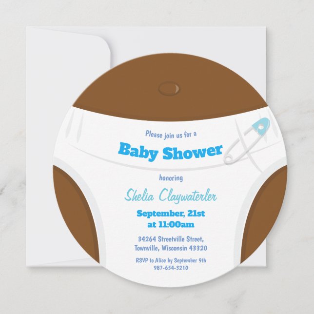 Invitation Baby shower de couches bleues à peau Brown (Devant)
