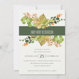 INVITATION BABY SHOWER DE COULEUR D'EAU FLORALE SUCCULTE CACT
