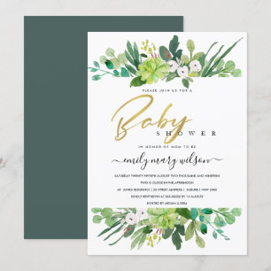 INVITATION BABY SHOWER DE COULEUR D'EAU SUCCULENTE DE RÉSERVE