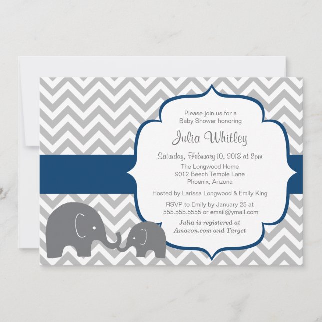 Invitation Baby shower de couleurs éditable Little Elephant C (Devant)