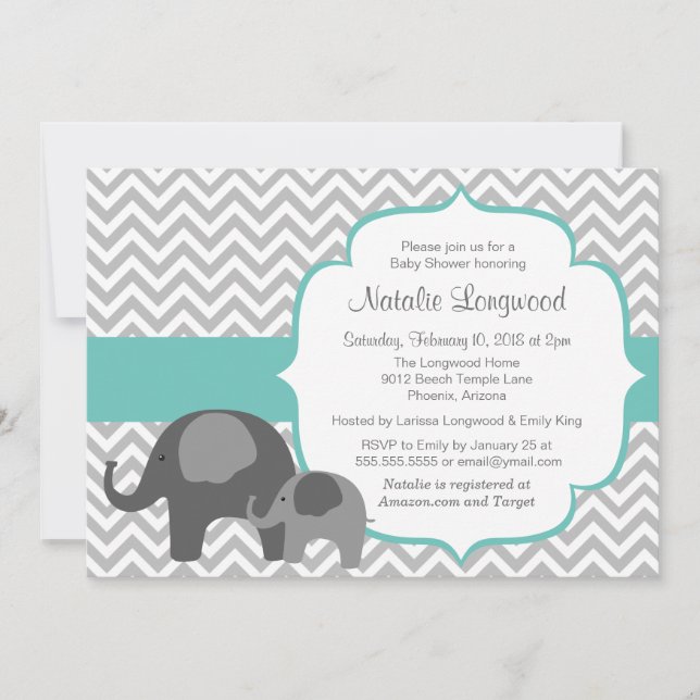 Invitation Baby shower de couleurs personnalisable Elephant & (Devant)