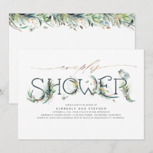 Invitation Baby-Shower de Couple Calligraphie Or et Verdure