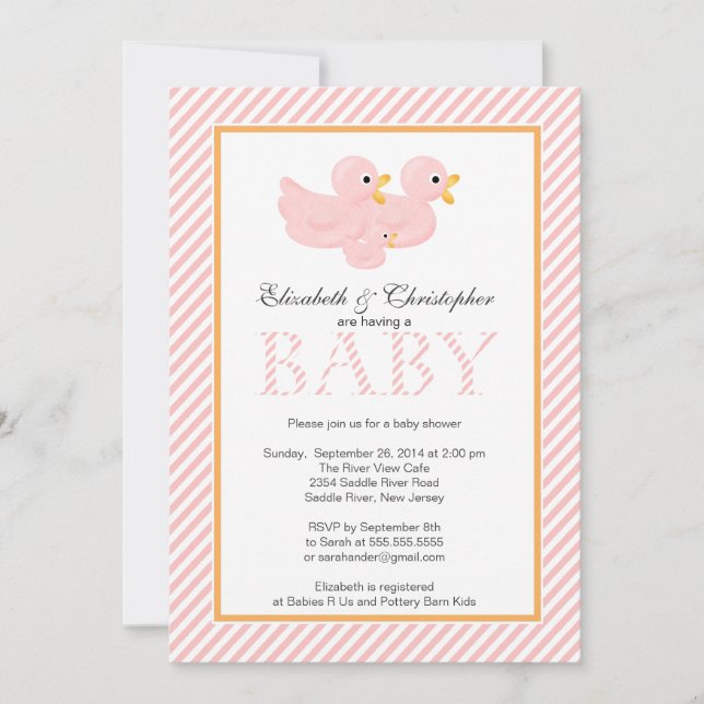 Invitation Baby shower de couple de canards roses modernes (Devant)