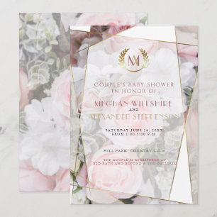 Invitation Baby shower de Couple de roses roses géométriques 