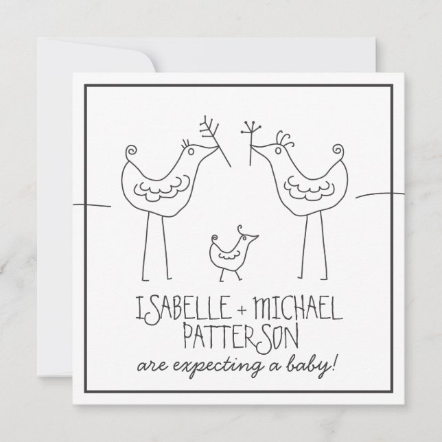 Invitation Baby shower de couple familial moderne aux oiseaux (Devant)