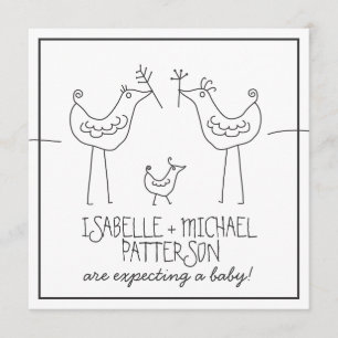 Invitation Baby shower de couple familial moderne aux oiseaux