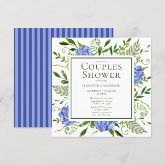 Invitation Baby-Shower de Couple Fleurs d'Hydrangeas Bleus Aq