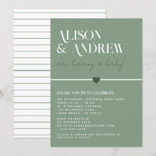 Invitation Baby shower de couple géométrique moderne Sage Gre
